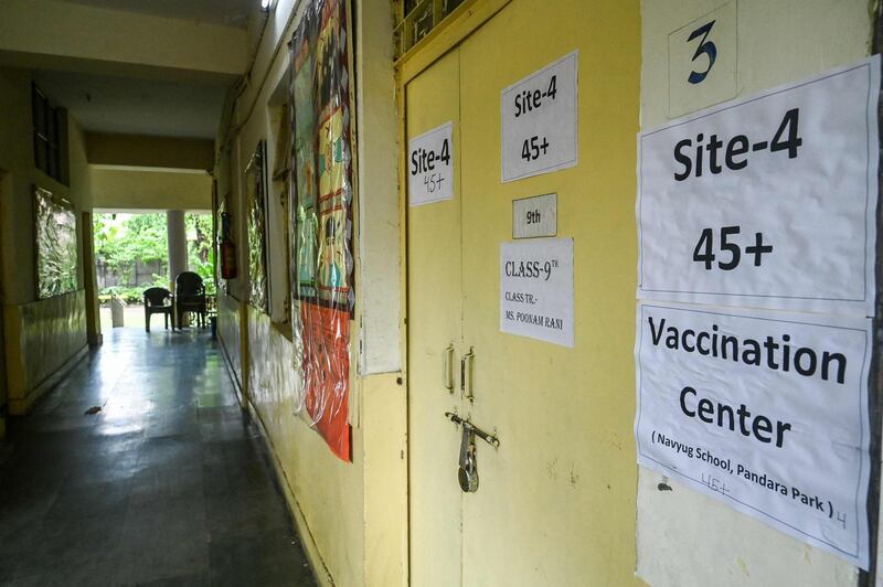 A vaccination centre is seen closed due to non-availability of Covid-19 vaccines in New Delhi. AFP