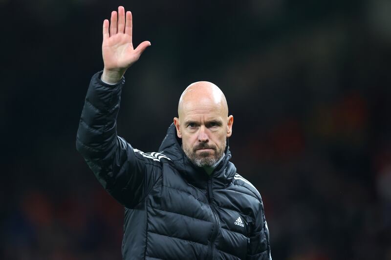United manager Erik ten Hag acknowledges the fans after the final whistle. Getty