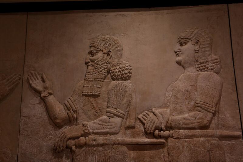 An Assyrian artifact is displayed at the Iraq National Museum during International Museum Day in Baghdad, Iraq.  AP Photo