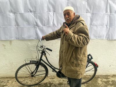 Salem Naouar, 78, after casting his ballot at La Marsa's Taeib Mhiri Elementary School polling station on Sunday. Ghaya Ben Mbarek / The National