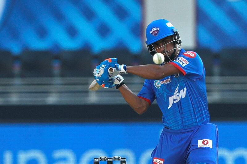 Pravin Dubey of Delhi Capitals batting during match 51 of season 13 of the Dream 11 Indian Premier League (IPL) between the Delhi Capitals and the Mumbai Indians held at the Dubai International Cricket Stadium, Dubai in the United Arab Emirates on the 31st October 2020.  Photo by: Saikat Das  / Sportzpics for BCCI