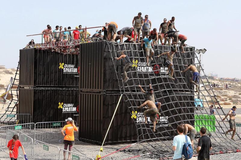 Competitors on one of the obstacles.