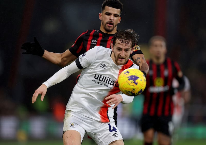 Luton Town captain Tom Lockyer in action during the game against Bournemouth at the Vitality Stadium on December 16, 2023. AP