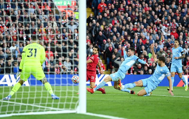 Mohamed Salah of Liverpool scores his side's second goal. Getty Images