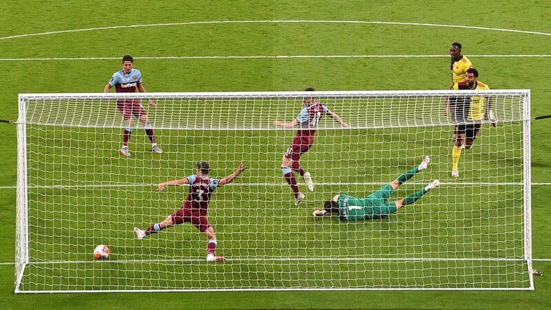 Watford's Troy Deeney scores to make it 3-1. Reuters