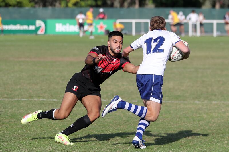 Players in action during the Gulf Under 19 boys cup semi-final 2 match between Dubai English Speaking College (black) vs Jumeirah English Speaking School.