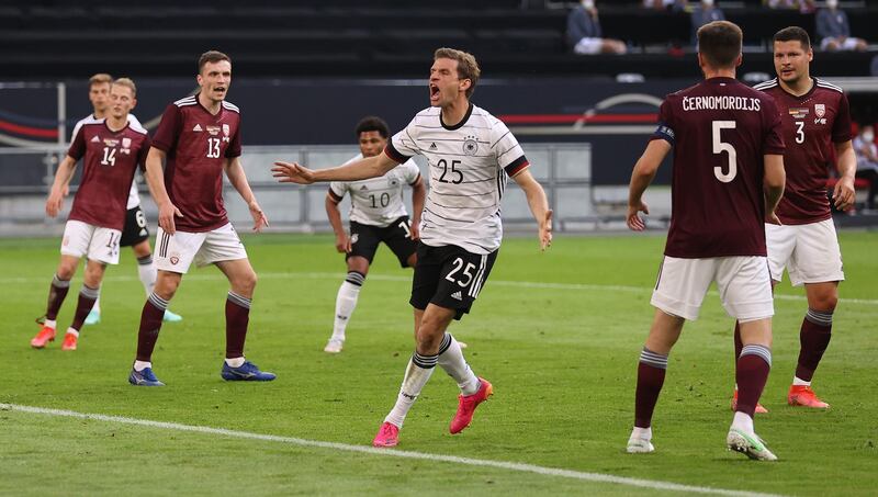 Thomas Mueller of Germany during the international friendly against Latvia at Merkur Spiel-Arena on Monday, June 7, in Duesseldorf. Getty