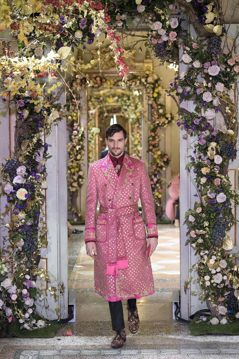 For the first time, the design duo presented their Alta Sartoria collection for men on the same runway as their Alta Moda collection for women. Courtesy Dolce & Gabbana