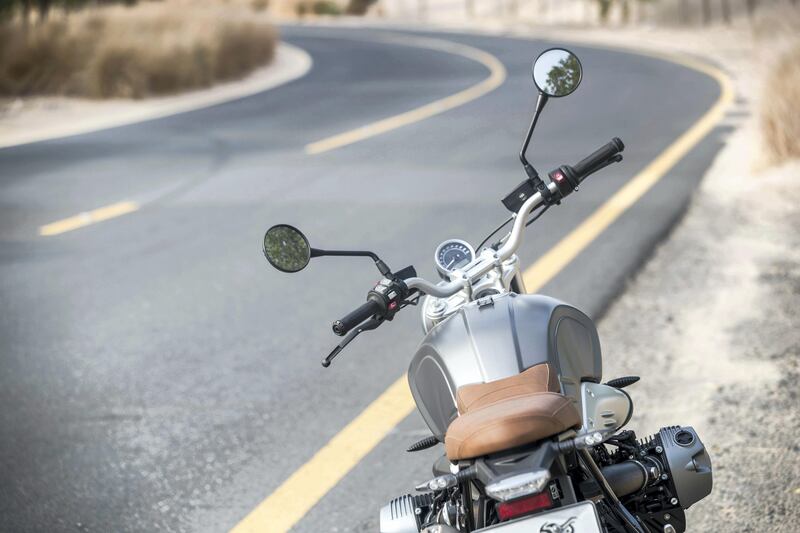 DUBAI, UNITED ARAB EMIRATES. 23 September 2017. Review of the BMW RnineT Scrambler motorcycle for Motoring. 1200cc Air/oil-cooled flat twin ('Boxer') 4-stroke engine,with a constant mesh 6-speed gearbox with a max speed of over 200km/h. (Photo: Antonie Robertson/The National) Journalist: Antonie Robertson. Section: Motoring.