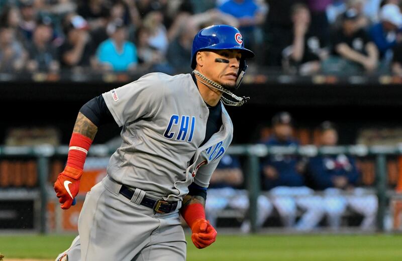 Jul 6, 2019; Chicago, IL, USA; Chicago Cubs shortstop Javier Baez (9) runs the bases after he hits an RBI double in the fifth inning against the Chicago White Sox at Guaranteed Rate Field. Mandatory Credit: Matt Marton-USA TODAY Sports