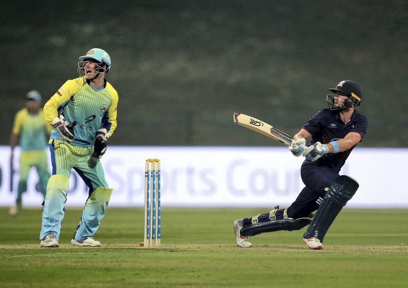 Abu Dhabi, United Arab Emirates - October 04, 2018: Aces' Rob O'Donnell bats in the game between Auckland Aces and the Boost Defenders in the Abu Dhabi T20 competition. Thursday, October 4th, 2018 at Zayed Cricket Stadium, Abu Dhabi. Chris Whiteoak / The National