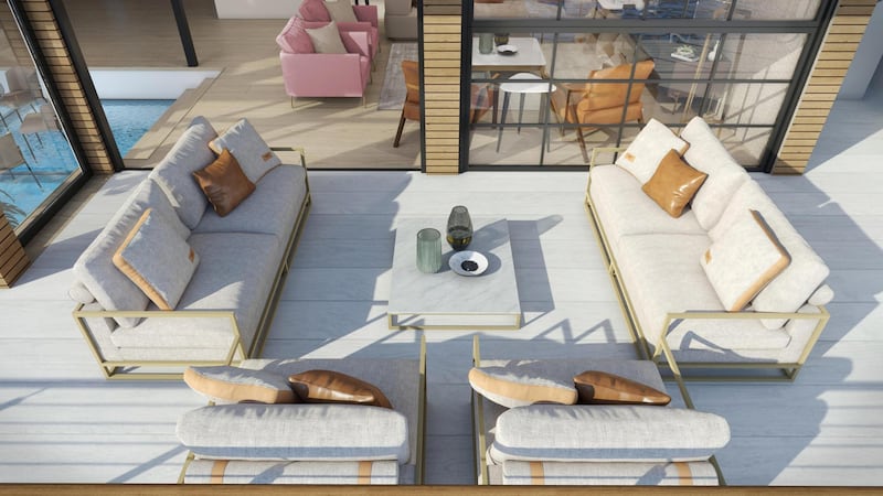 Each Neptune villa offers indoor and outdoor living rooms, kitchens, a rooftop terrace and a private swimming pool