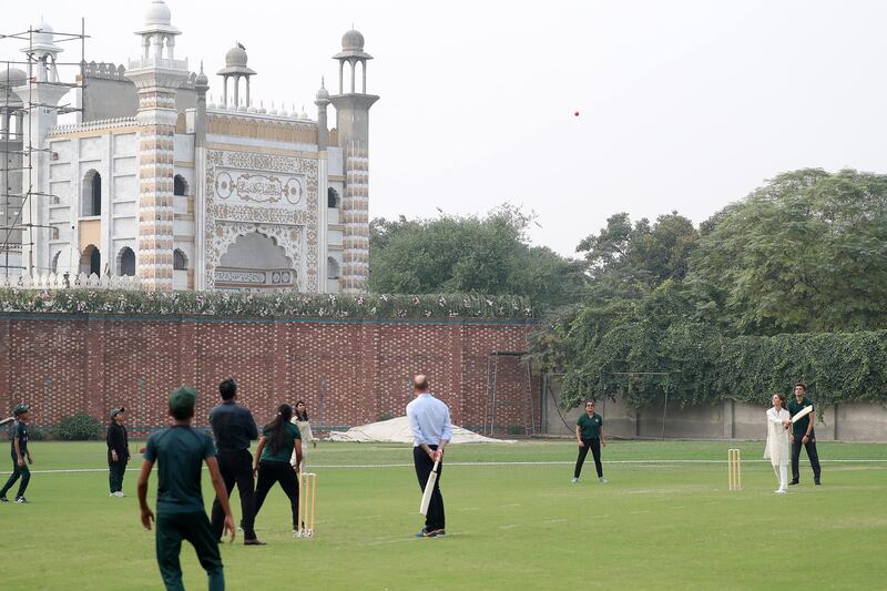Prince William, Duke of Cambridge and Catherine, Duchess of Cambridge play cricket during their visit of the National Cricket Academy during day four of their royal tour of Pakistan on Thursday, October 17, 2019 in Lahore, Pakistan. Getty Images