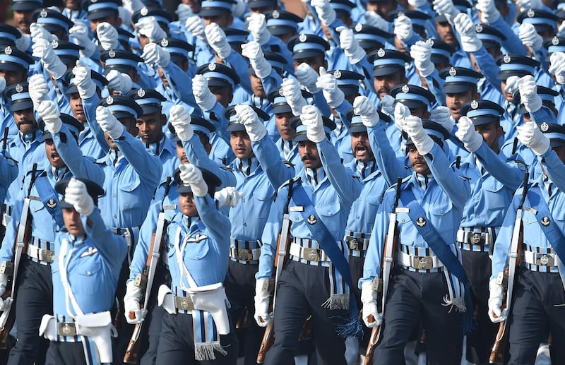An Indian Air Force contingent marches during the Republic Day parade in New Delhi. AFP