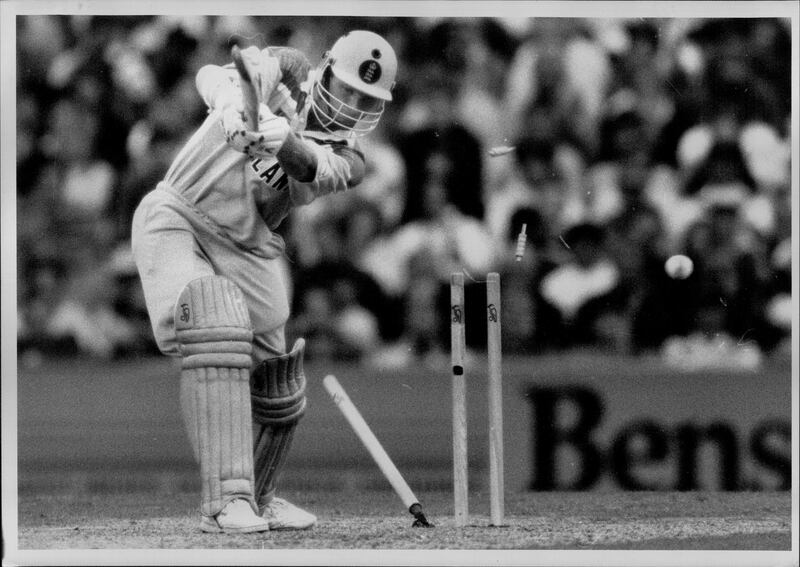 World Cup....England vs South Africa at the SCGEngland batsman Neil fairbrother bowled. March 22, 1992. (Photo by Craig Golding/Fairfax Media via Getty Images).