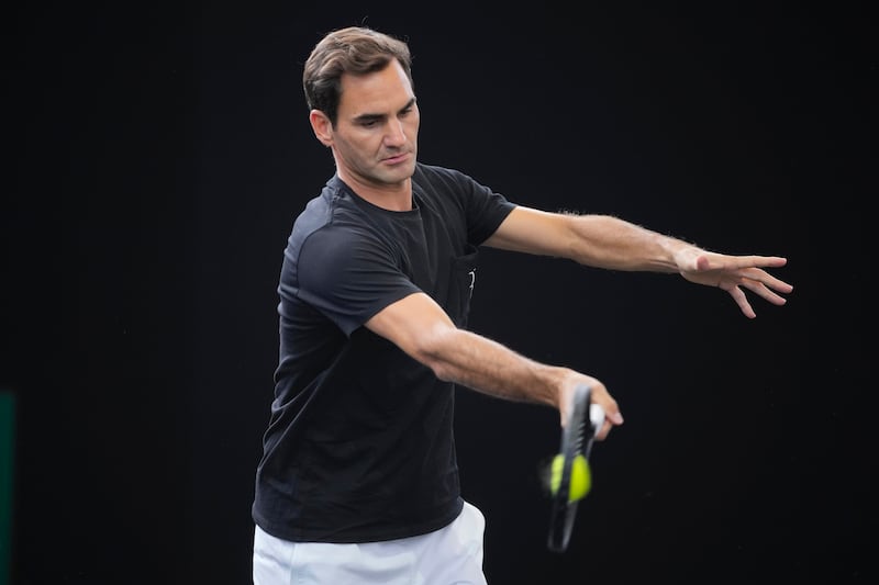 Roger Federer trains in London. AP
