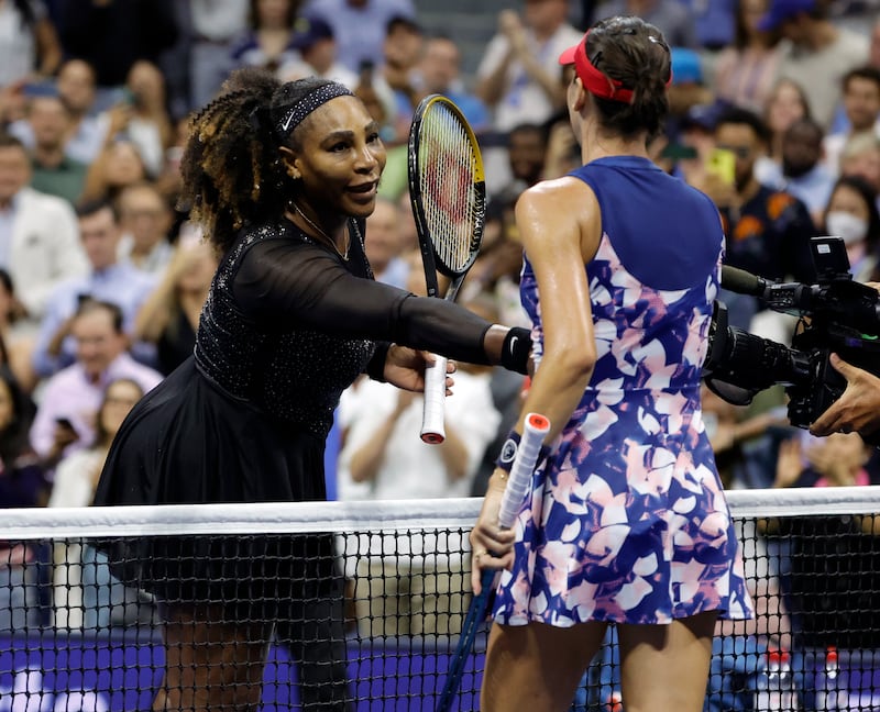 USA's Serena Williams shakes hands with Ajla Tomljanovic of Australia at the US Open in New York. EPA