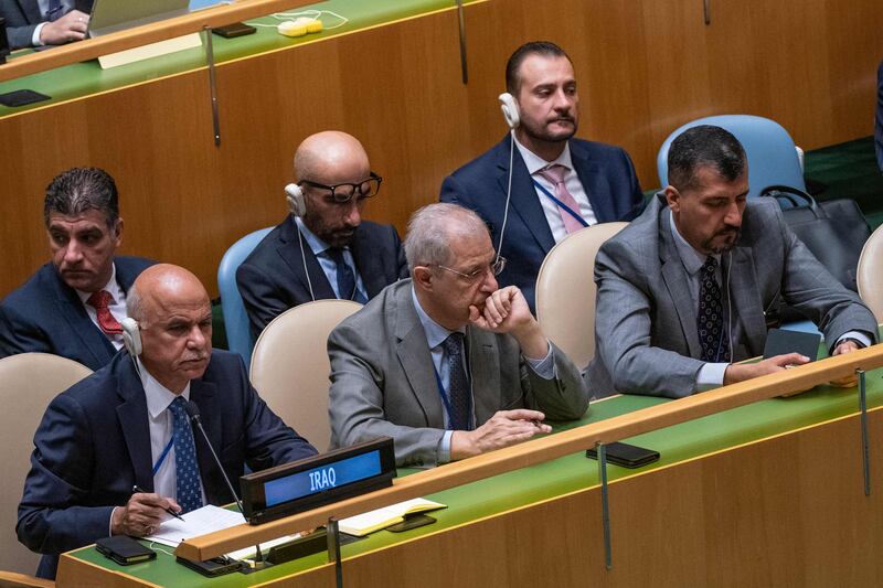 The Iraqi delegation during the UN General Assembly session on Gaza. Getty Images