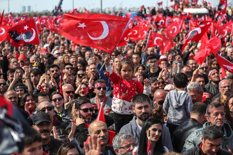 Supporters of the Republican People's Party gather to celebrate winning the Istanbul Municipality mayorship in Istanbul, Turkey. EPA