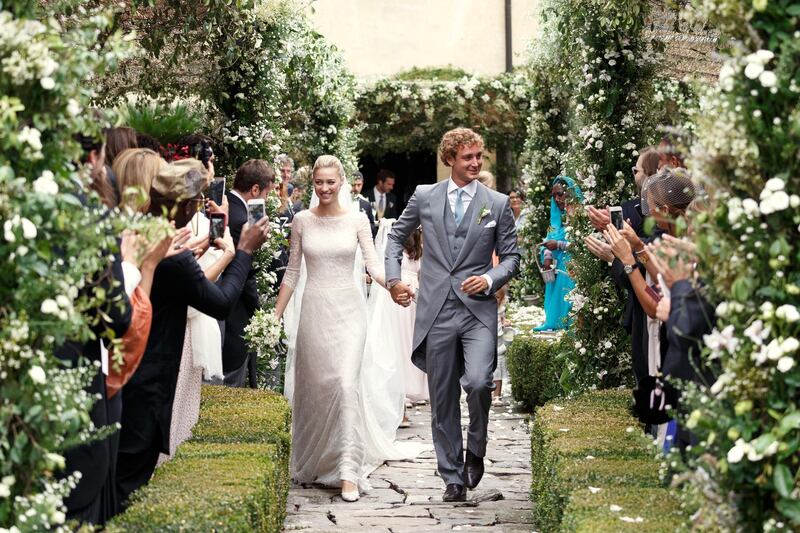 A handout photo of the newly wed Beatrice Borromeo and Pierre Casiraghi (Courtesy: Giorgio Armani Privé) *** Local Caption ***  BLOG04au-armani-borromeo01.jpg