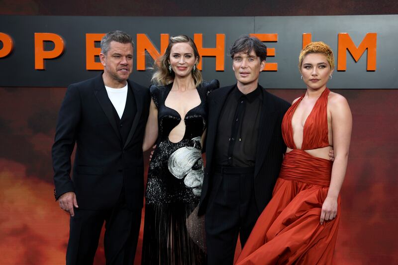 From left, Matt Damon, Emily Blunt, Cillian Murphy and Florence Pugh attend the UK premiere of Oppenheimer in London. EPA