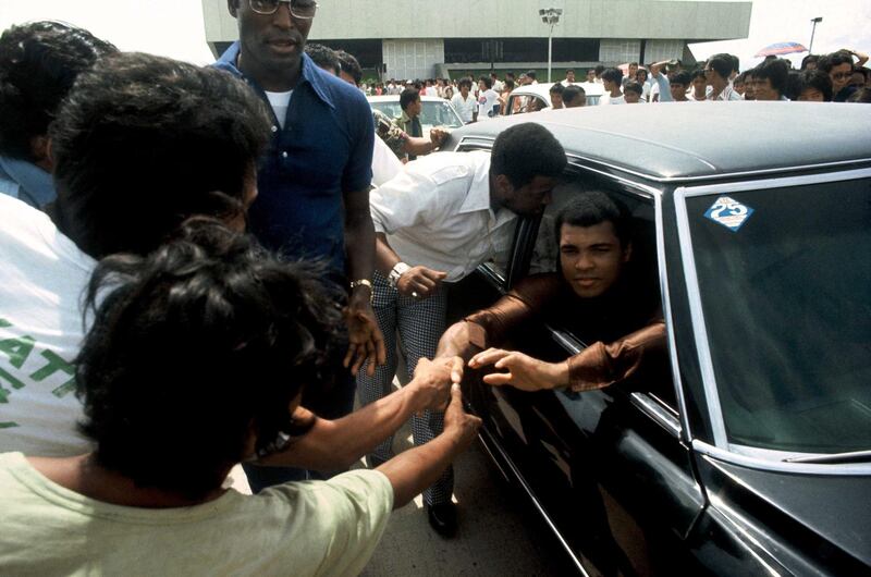 Mandatory Credit: Photo by Sipa Press/REX Shutterstock (634139a)
Muhammad Ali before his fight against Joe Frazier. Ali defeated Joe Frazier in the fight which became known as 'The Thrilla in Manila'
Muhammad Ali in Manila, Philippines - 02 Oct 1975

 *** Local Caption ***  rv03oc-ali2-p8.jpg