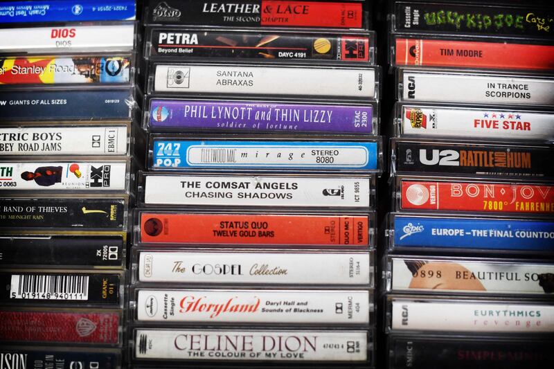 Cassettes on sale at Mars Tapes in Manchester, north west England, the last shop in Britain dedicated to selling cassettes. Photo by Paul Ellis  /  AFP