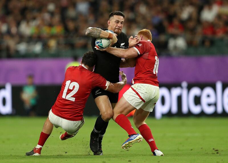 New Zealand's Sonny Bill Williams (centre) is tackled by Canada's Ciaran Hearn (left) and Peter Nelson during the 2019 Rugby World Cup match at Oita Stadium, Japan. PA Photo