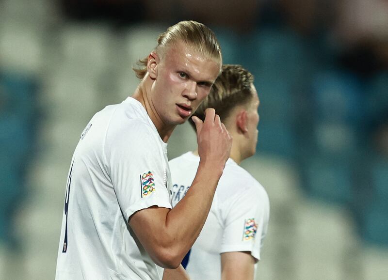 Norway's Erling Haaland celebrates scoring their first goal. Reuters