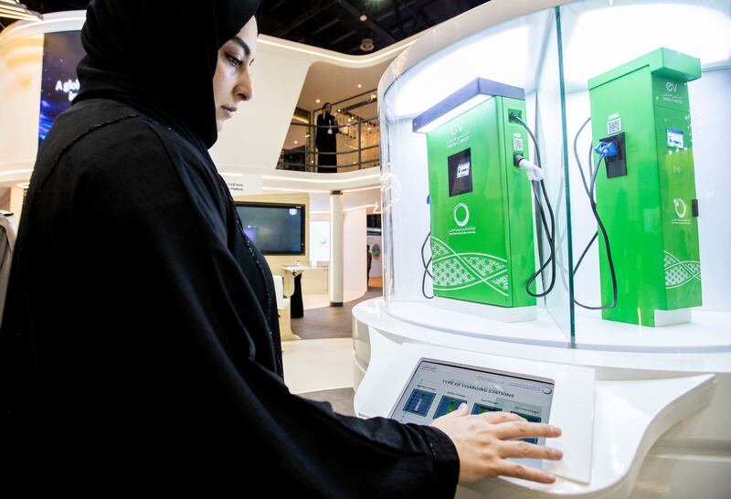 An electric vehicle charging station model, part of Dewa's contribution.