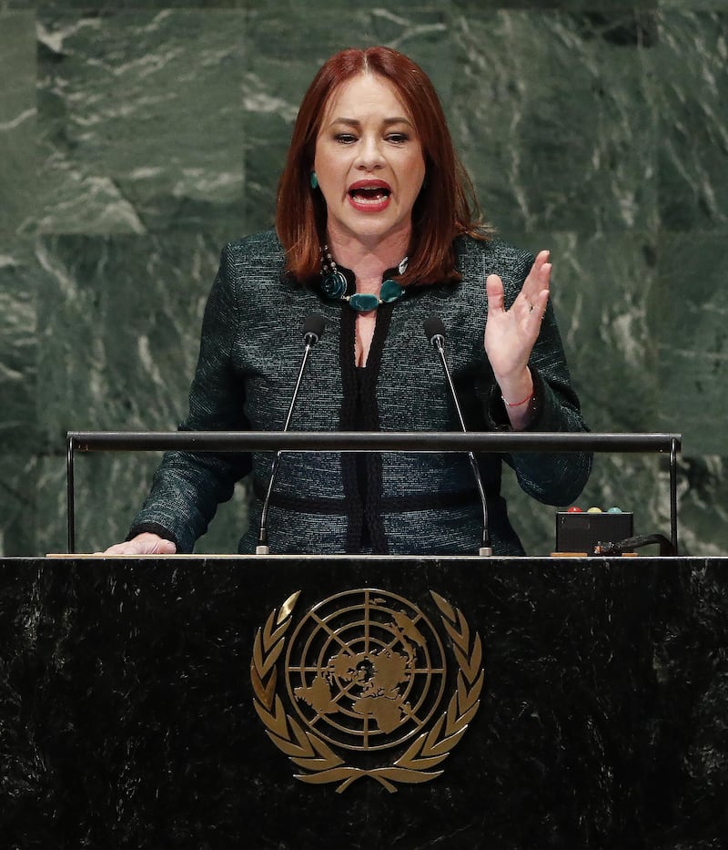 United Nations general Assembly President Maria Fernanda Espinosa Garces speaks during the General Debate of the General Assembly of the United Nations at United Nations Headquarters.  EPA