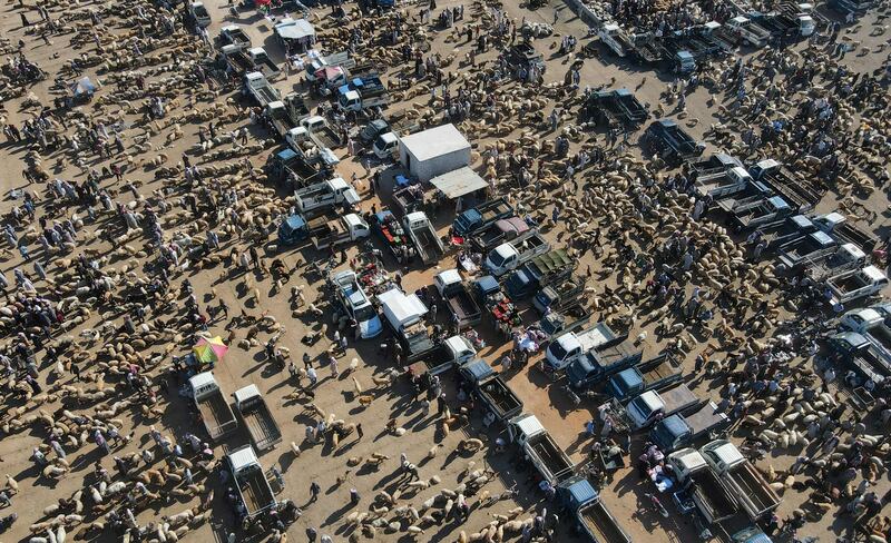 An aerial view of the livestock market on the outskirts of Dana, Syria. AFP