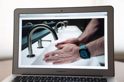 An Apple Watch illustration is displayed during the Apple Worldwide Developers Conference seen on a laptop computer in Arlington, Virginia, U.S., on Monday, June 22, 2020. Apple will walk into its annual development conference facing one of the biggest backlashes from its giant community of creators since the App Store started almost 12 years ago. Photographer: Andrew Harrer/Bloomberg