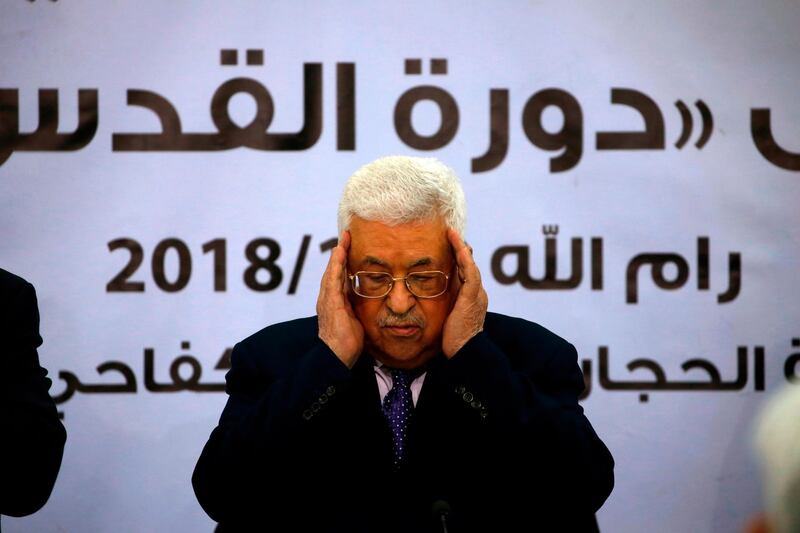 Palestinian President Mahmoud Abbas prays ahead of a Fatah Advisory Council meeting in Ramallah, West Bank. AFP