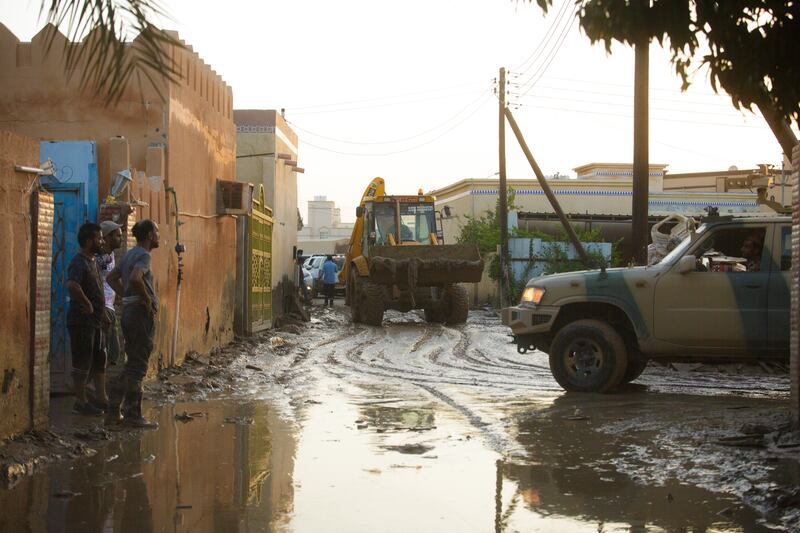 An excavator during the clean-up in Qasbit Al Zaab. Most cleaning has been going in areas where army vehicles and tractors have cleared the debris