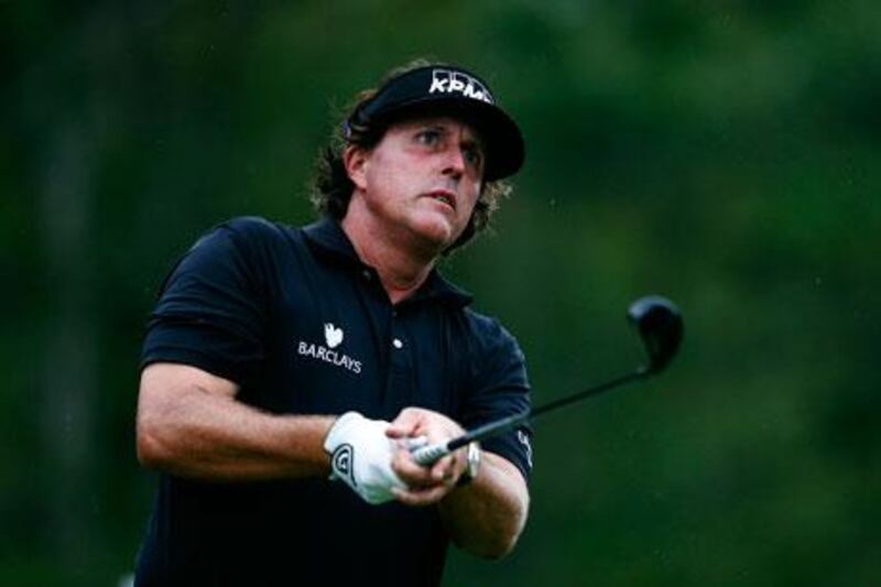With his wayward work from the tees, Phil Mickelson’s round could easily have unravelled in Norton. Jim Rogash / Getty Images / AFP