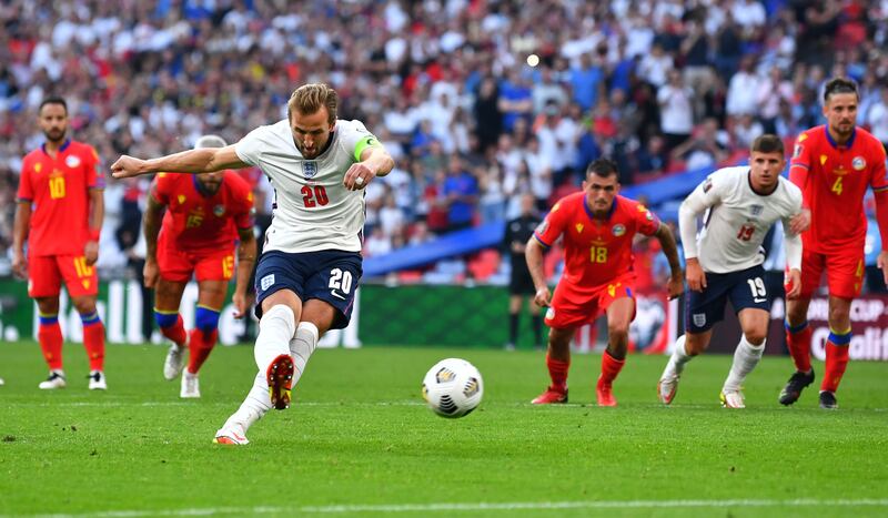 England substitute Harry Kane makes it 2-0 from the penalty spot. Reuters