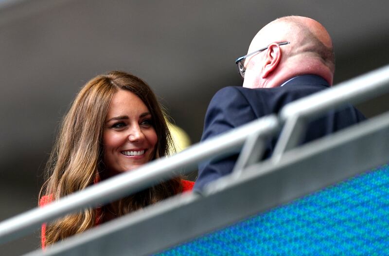 The Duchess of Cambridge (left) in the stands before the UEFA Euro 2020 round of 16 match at Wembley Stadium.