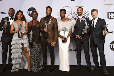 The cast of 'Black Panther', which got the SAG award for outstanding performance by a cast in a motion picture. AP