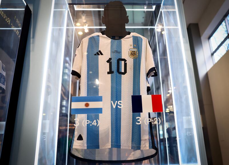 A jersey is displayed during a press preview ahead of its auction at Sotheby's in New York. Reuters
