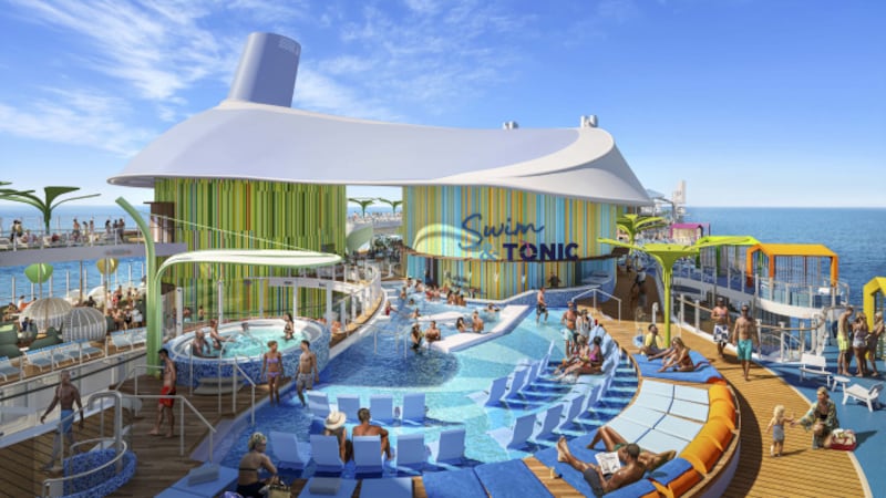 Swim and Tonic in the new Chill Island is set to be Royal Caribbean’s first swim-up bar at sea.