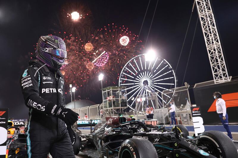 Mercedes driver Lewis Hamilton of Britain after winning the Bahrain Formula One Grand Prix in Sakhir, on Sunday, March 28. AP