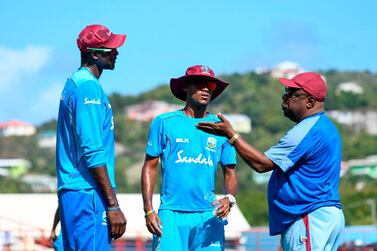  Kraigg Brathwaite, centre, will lead the West Indies for the final Test against England in the absence of suspended captain Jason Holder, left. AFP