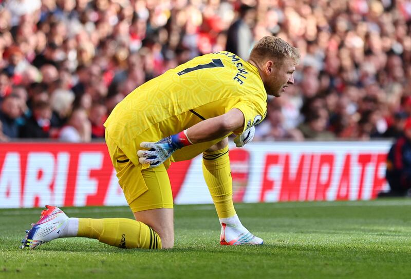 ARSENAL RATINGS: Aaron Ramsdale - 6 The 24-year-old made a good save from Saliba’s interception and was not at fault for either Liverpool goal. He recovered from a first-half injury that looked like it might shorten his game. 
Reuters