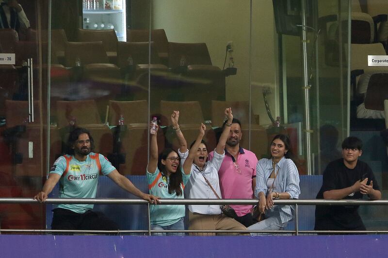 Suniel Shetty and his family watch the action at the Wankhede Stadium in Mumbai. Sportzpics for IPL