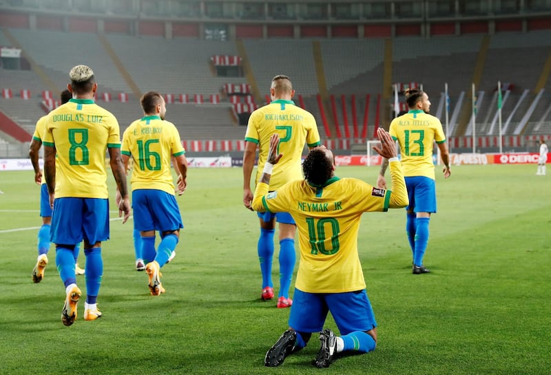 Neymar celebrates scoring their fourth goal. Reuters