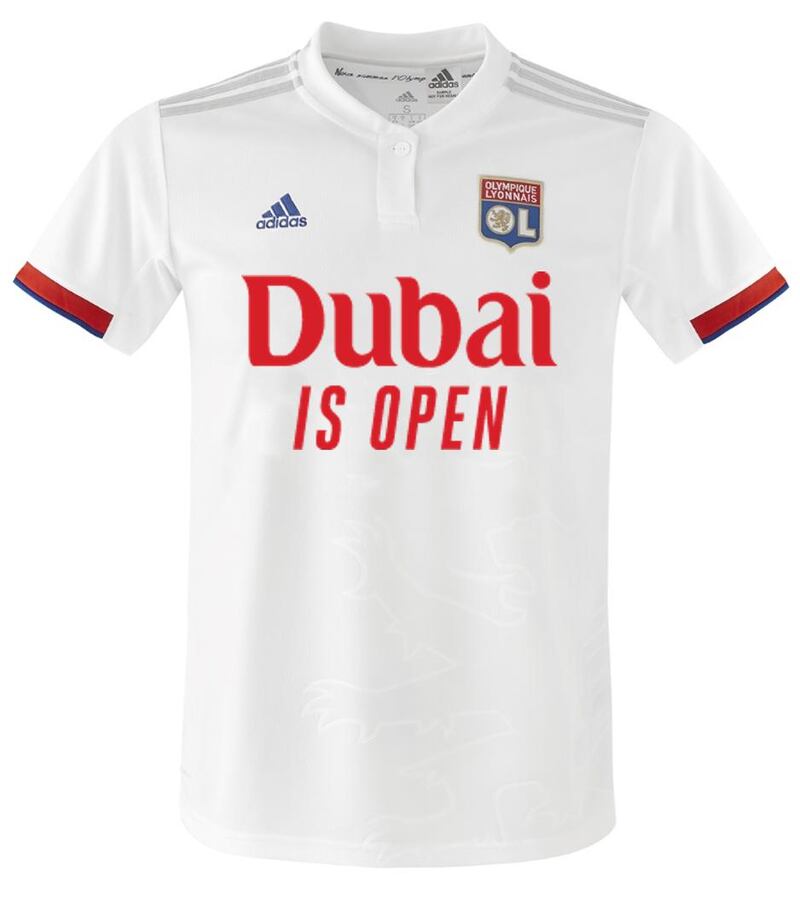 French football club Olympique Lyonnais will play their first match under Emirates sponsorship wearing bespoke jerseys that tell viewers Dubai is open for travel Courtesy Emirates 