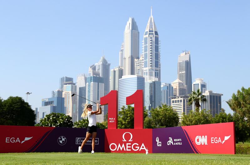 Julia Engstrom of Sweden plays her tee shot on the 11th hole. Getty