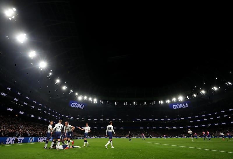 The Tottenham Hotspur Stadium celebrates seeing their first goal. Getty