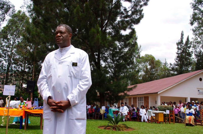 (FILES) In this file photo taken on March 18, 2015 Congolese gynaecologist Denis Mukege poses at Panzi Hospital, in the outskirts of Bukavu. Dr Mukwege and his staff  gained international recognition for their fight in treating and helping heal women raped in South and North Kivu.  Congolese doctor Denis Mukwege and Yazidi rape victim Nadia Murad won the 2018 Nobel Peace Prize on October 5, 2018 for their work in fighting sexual violence in conflicts around the world.  / AFP / Marc JOURDIER
